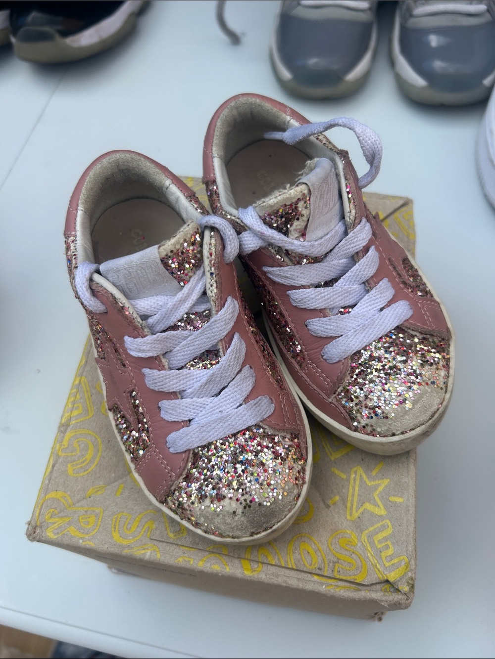 Golden Goose Kids Pink Glitter Lace-Up Sneakers with Multicolor Sparkle